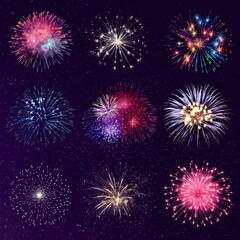 Colorful firework celebration design element remix set