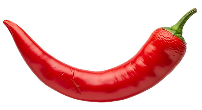 Close up of a single shiny red chili pepper with a green stem against a black background