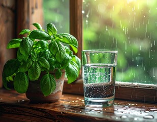fresh basil in a glass