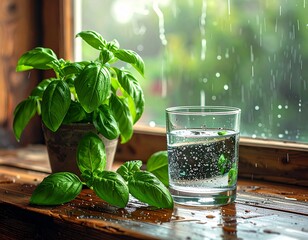 fresh basil in a glass
