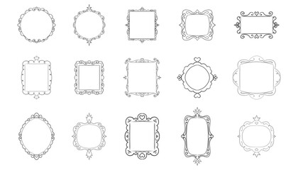 Princess frame mirror set line fairy. Whimsical cute doodle mirrors with crown for baby princess. Collection elegant pastel decor. © Alyona