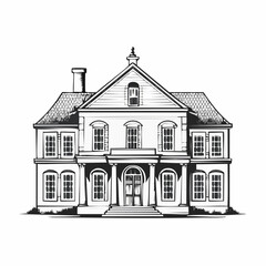 European classic house illustrated in a refined vintage engraving vector style.
