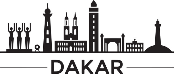 Dakar senegal skyline travel poster black silhouette architecture landmark cityscape panorama