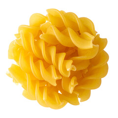 Golden Fusilli Pasta: An overhead shot showcases the exquisite spiral shape of perfectly cooked fusilli pasta. with a focus on its natural, golden hue and delicious texture.