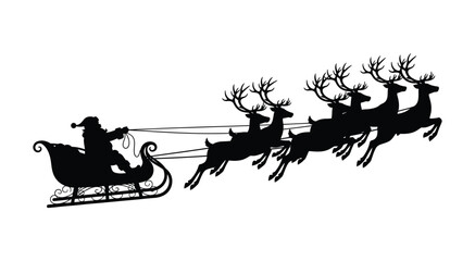 Santa Claus riding a sleigh with reindeer Christmas silhouette vector illustration
