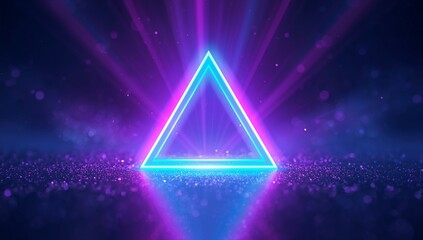 Stunning neon triangle portal with vibrant purple and blue light streaks creating a modern and futuristic abstract background for digital creativity
