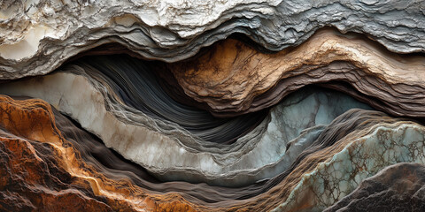 Close-up of wavy geological rock strata layers