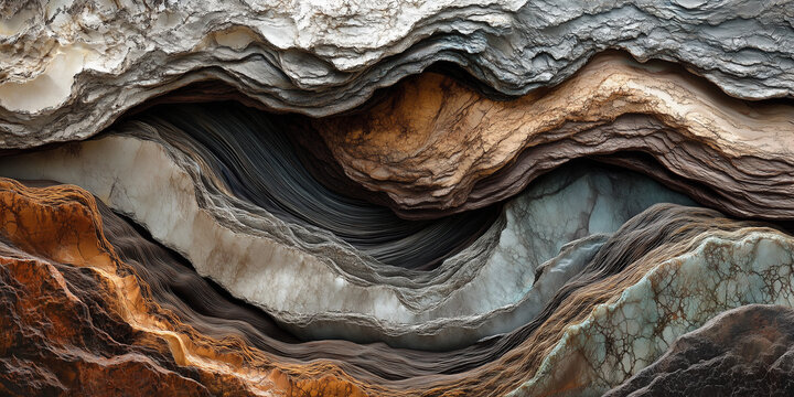 Close-up of wavy geological rock strata layers - Powered by Adobe