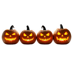 Glowing Halloween Pumpkin: A vibrant quartet of carved pumpkins, each with a unique, menacing grin, radiating an eerie orange glow that captures the spirit of the spooky season.