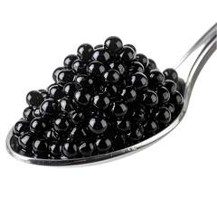 Gourmet Caviar Delights: A close-up view presents a spoonful of luxurious, jet-black caviar, inviting culinary exploration and indulgence.