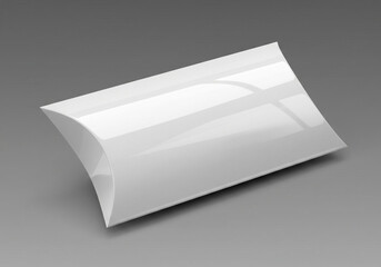A clean and simple white pillow box packaging with a glossy finish presented isolated on white background
