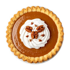 Pumpkin Pie with Whipped Cream: A delectable pumpkin pie, adorned with a swirl of fresh whipped cream and a sprinkle of pecan halves, presents a visual feast of flavors and textures.