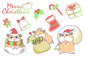A Christmas-themed illustration featuring a hamster.