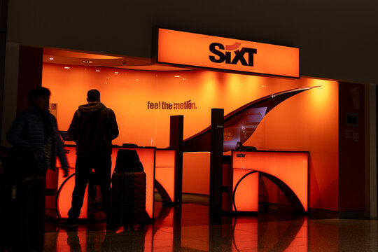 Frankfurt Airport, Germany - November 14, 2025: Sixt car rental counter at Frankfurt airport travel terminal