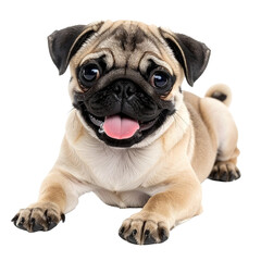 Adorable Pug in Delight: Captivating portrait of a pug, with an expressive face and endearing smile. Showcasing the playful nature and inherent charm of this beloved breed.