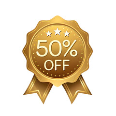 Get 50% Off with this luxurious golden badge symbol, ideal for promotional materials and advertising campaigns during seasonal sales and special offers now isolated on transparent background
