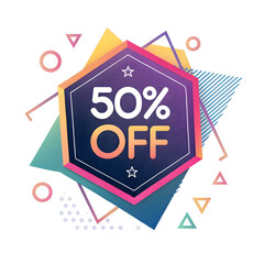 Unlock savings with this vibrant 50% off sale design, perfect for announcing discounts and promotions with a modern, eye-catching flair for marketing materials isolated on transparent background