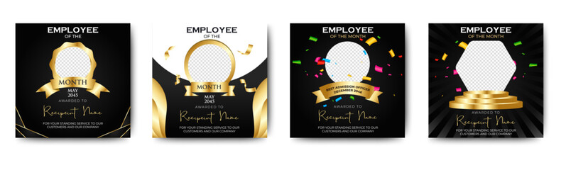 Black Professional Employee Of The Month square banner template. Employee appreciation banner template design. Corporate social media banner, flyer, card. vector