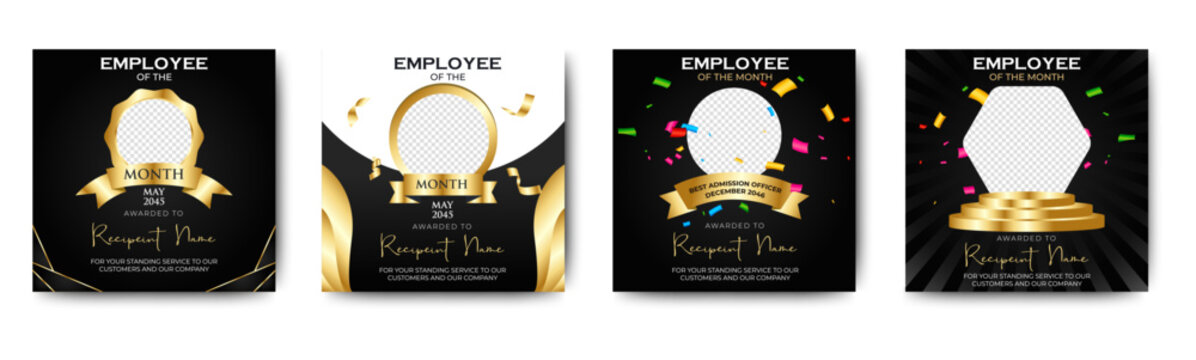 Black Professional Employee Of The Month square banner template. Employee appreciation banner template design. Corporate social media banner, flyer, card. vector