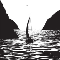 Sunset Sea View Boat Vector Design