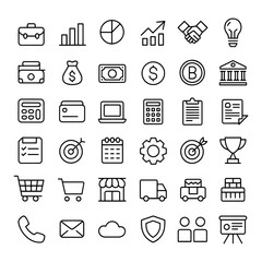 Business and Finance Icons Set. Line Style Vector Collection