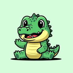 Fototapeta premium Cute crocodile waving hand cartoon vector icon illustration. Animal nature icon concept isolated