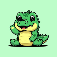Fototapeta premium Cute crocodile waving hand cartoon vector icon illustration. Animal nature icon concept isolated
