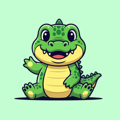 Obraz premium Cute crocodile waving hand cartoon vector icon illustration. Animal nature icon concept isolated