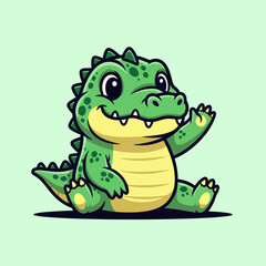 Fototapeta premium Cute crocodile waving hand cartoon vector icon illustration. Animal nature icon concept isolated