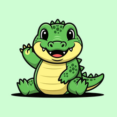 Fototapeta premium Cute crocodile waving hand cartoon vector icon illustration. Animal nature icon concept isolated