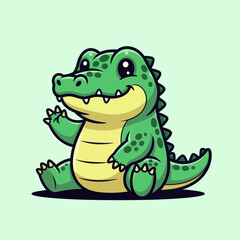 Fototapeta premium Cute crocodile waving hand cartoon vector icon illustration. Animal nature icon concept isolated