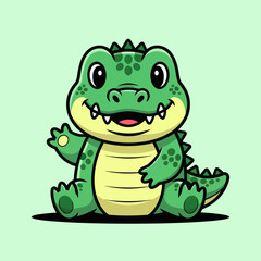 Fototapeta premium Cute crocodile waving hand cartoon vector icon illustration. Animal nature icon concept isolated