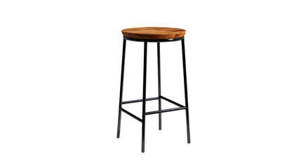 A stylish bar stool featuring a round wooden seat and a sleek black metal frame, perfect for modern kitchen islands or bars. background removed