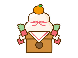 鏡餅のイラスト、正月のお飾り、食べ物