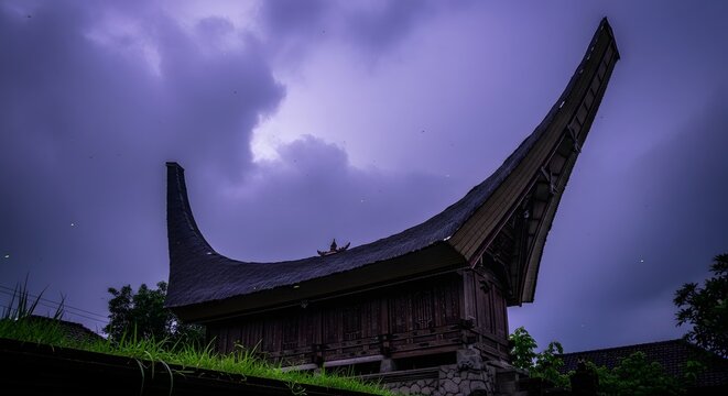 Danau Toba Sumatra Utara Traditional Batak House Silhouette