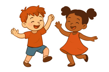 Happy diverse children jumping and celebrating together with excitement and joy