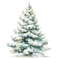 Fototapeta premium Snowy watercolor Christmas tree illustration