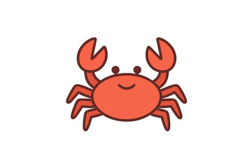 Adorable cartoon crab character with big red claws and happy face on white background