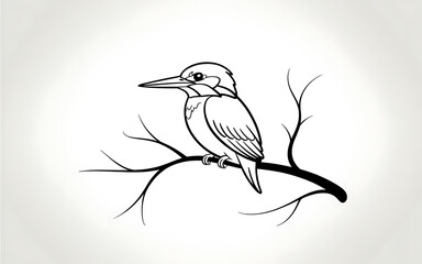 Bird Silhouette on a Bare Branch with Gradient Background
