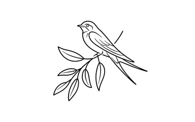 Elegant swallow with long tail feathers on a leafy branch