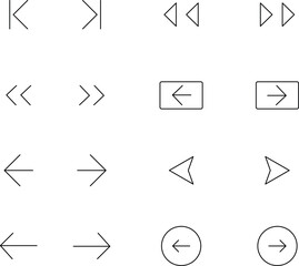 Web interface navigation buttons icon set. Slider arrow buttons symbols. Next and previous round buttons for app. Simple website arrow buttons.