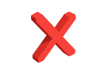 Vibrant Red Three Dimensional Cross Mark Icon Representing Error Failure and Rejection
