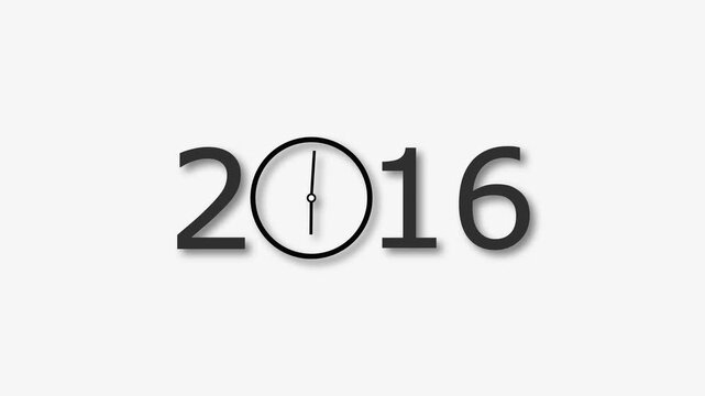 2016 Year clock animation on white background. Digital clock icon concept calendar design video.
