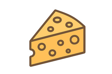 Triangular piece of yellow cheese with characteristic holes and brown outline