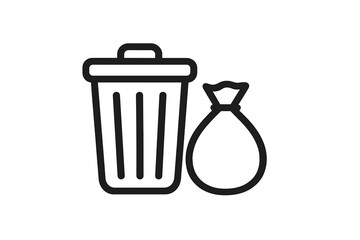 Trash can and tied garbage bag symbolizing waste disposal and digital deletion