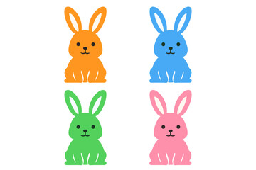 Cute stylized rabbits collection featuring vibrant orange, blue, green, and pink colors