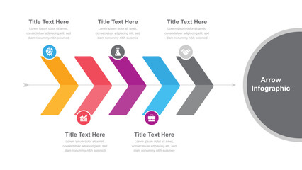 Colorful Arrow Chart Diagram Illustrating Five Steps with Icons on White Background for Presentation