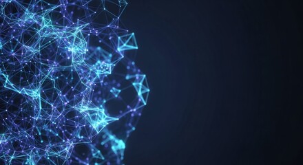 Abstract Blue Network of Connected Lines and Points on Dark Background