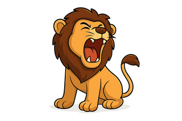 Adorable cartoon lion cub sitting down and roaring loudly with a wide open mouth © icon_art
