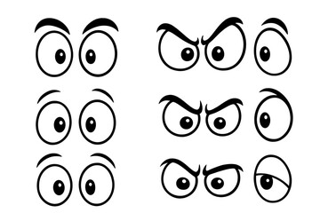 Set of expressive cartoon eyes displaying various emotions like anger surprise and sleepiness